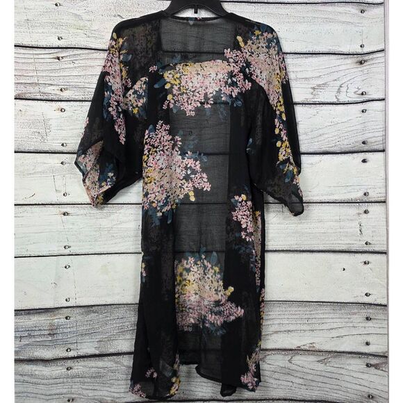 Maurices Black Floral Sheer Kimono Cardigan - Picture 5 of 8